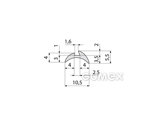 Geformtes Silikonprofil, 5,5x10,5/1,6mm, 45°ShA, -60°C/+180°C, grau (RAL 7035), 